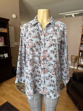 AND light blue floral button up blouse-size M